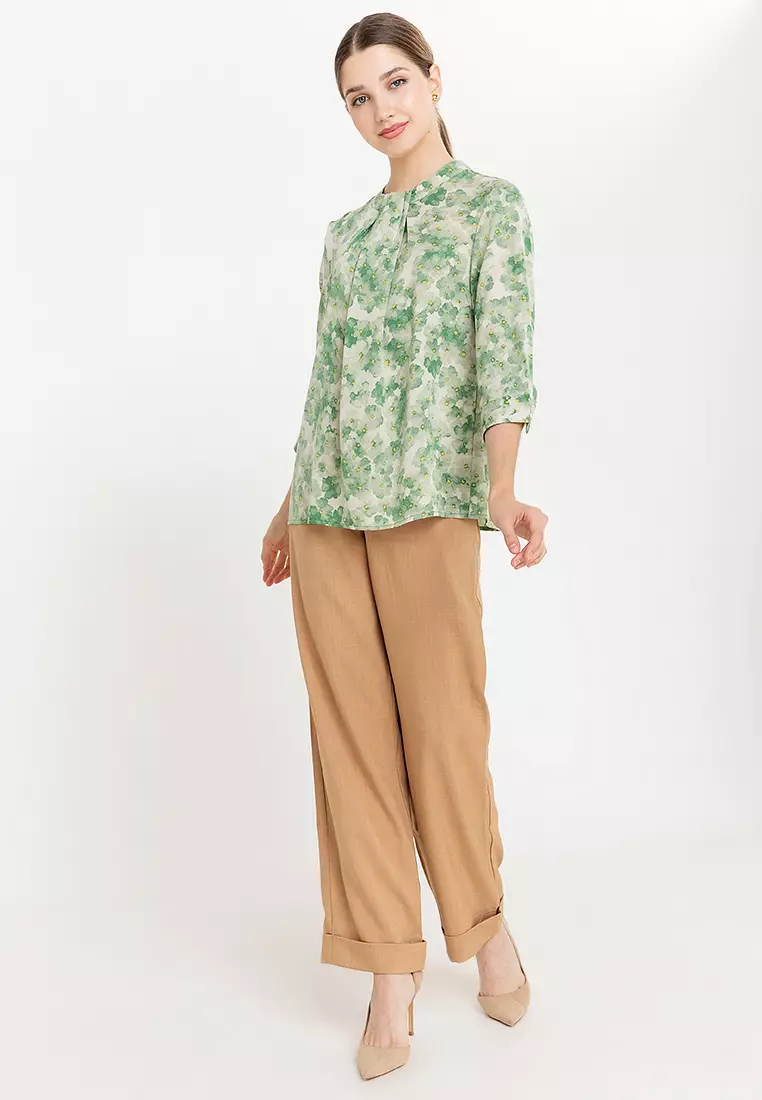 Capolla Draped Neckline Printed Blouse
