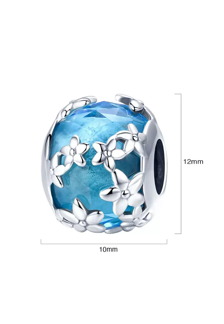 Solid 925 Sterling Silver Floral Garden Crystal Glass Charm