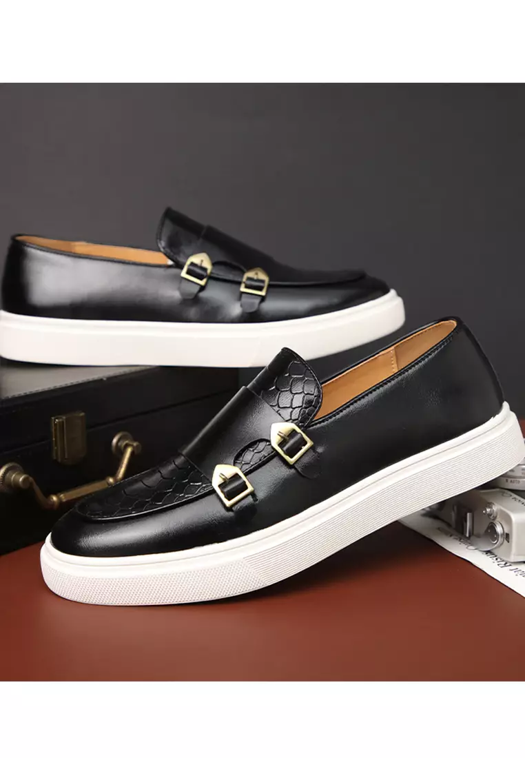 Texture Synthetic Leather Buckle Loafers WZWH-S22