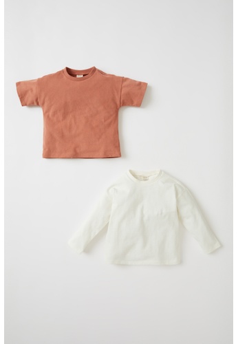 DeFacto beige 2-pack Long Sleeve Cotton T-Shirt 8C8CEKAB4387AEGS_1