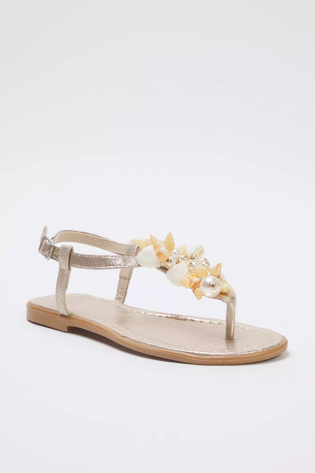 Gold Sea Shell Pearl Detailed Flip Flops Women Stylish Sandals Takss25Sd00008