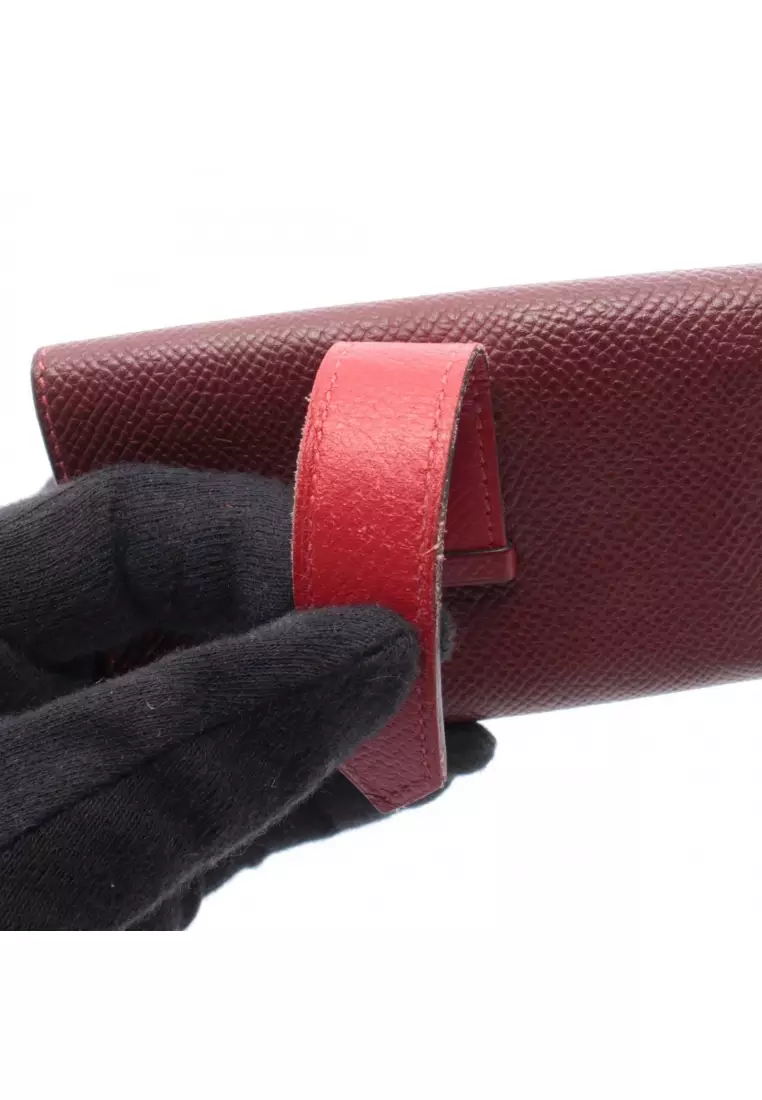 Pre-Loved Hermès Bearn Rouge Ash Rouge Casac 4 ring chain key case Veau epsom Bordeaux Red silver hardware T stamp