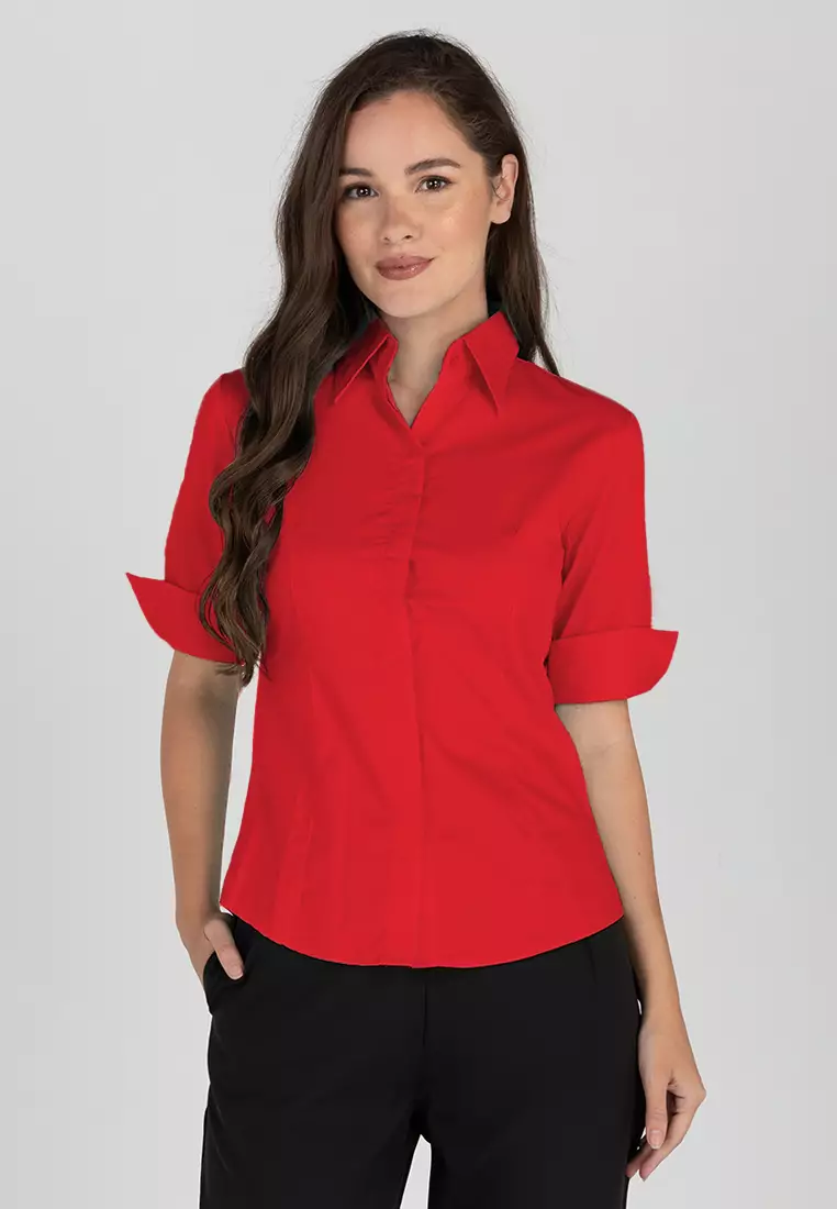 Diana 3/4 Sleeve Plain Button Down Office Blouse