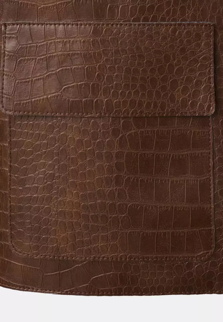 Croc-Effect Faux Leather Jacket