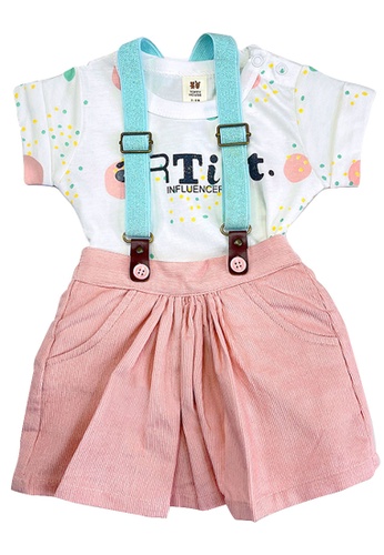 Toffyhouse white and pink Toffyhouse Little Artiste Top and Skirt Set with Suspenders 02155KA2880772GS_1