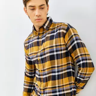 PAULMAY Kemeja Flanel Pria Lengan Panjang Kuning 6716