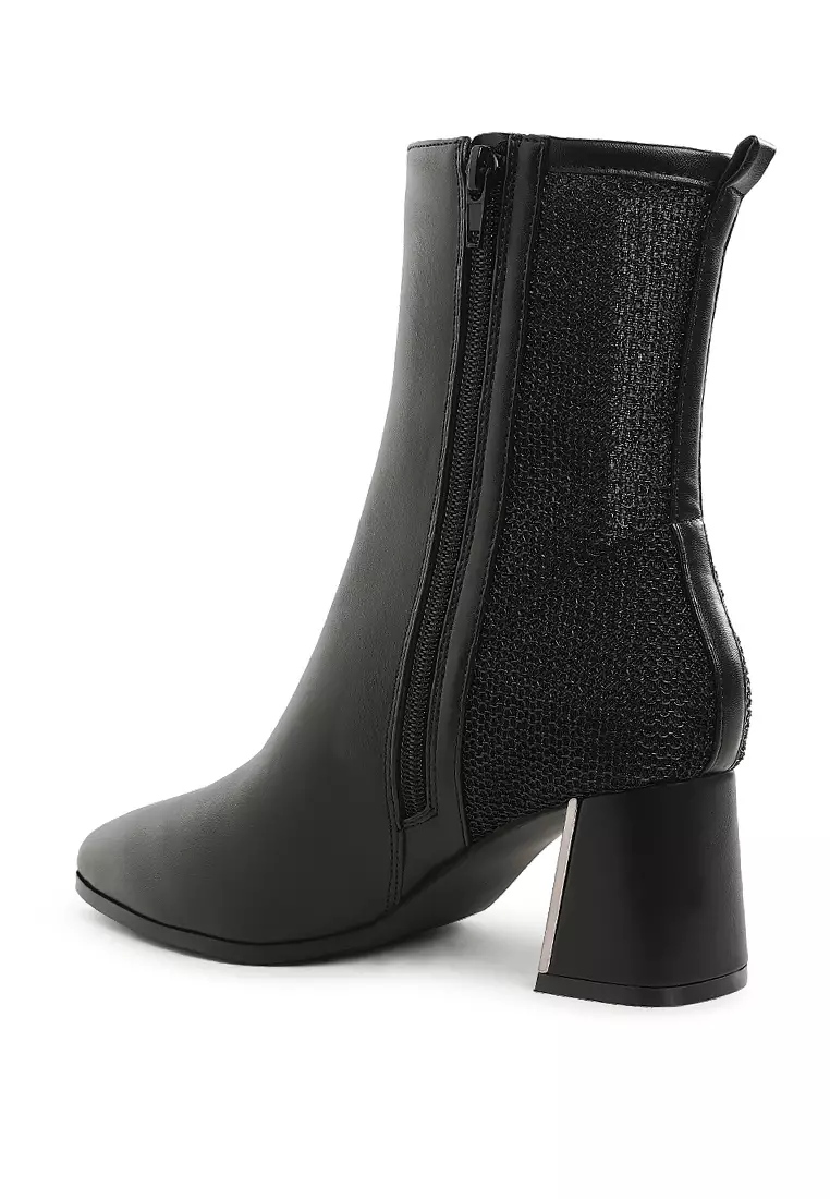 Mesh Detail Pointy Ankle Boots in Black