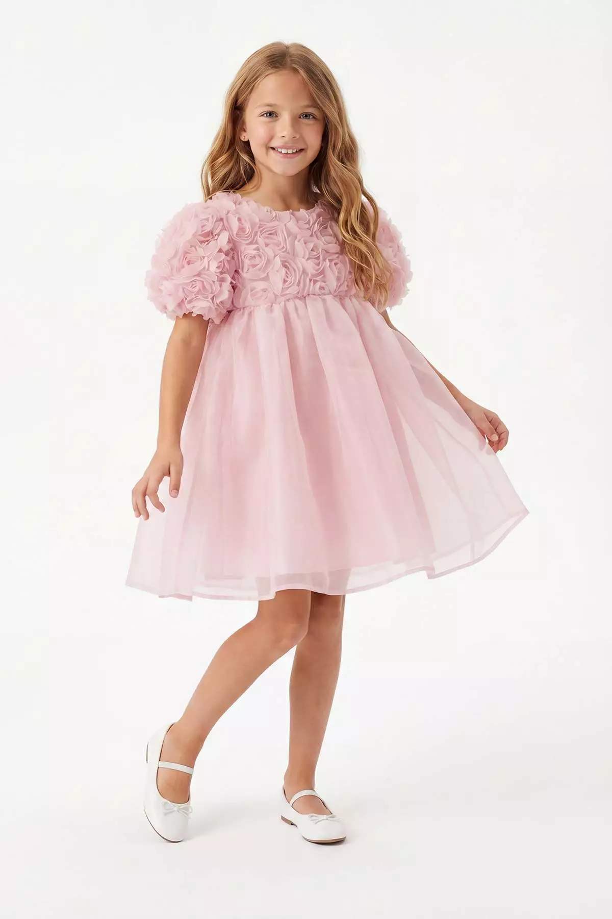 Pink Midi Striped Girl'S Tutu Woven Dress Tkdss26El00043