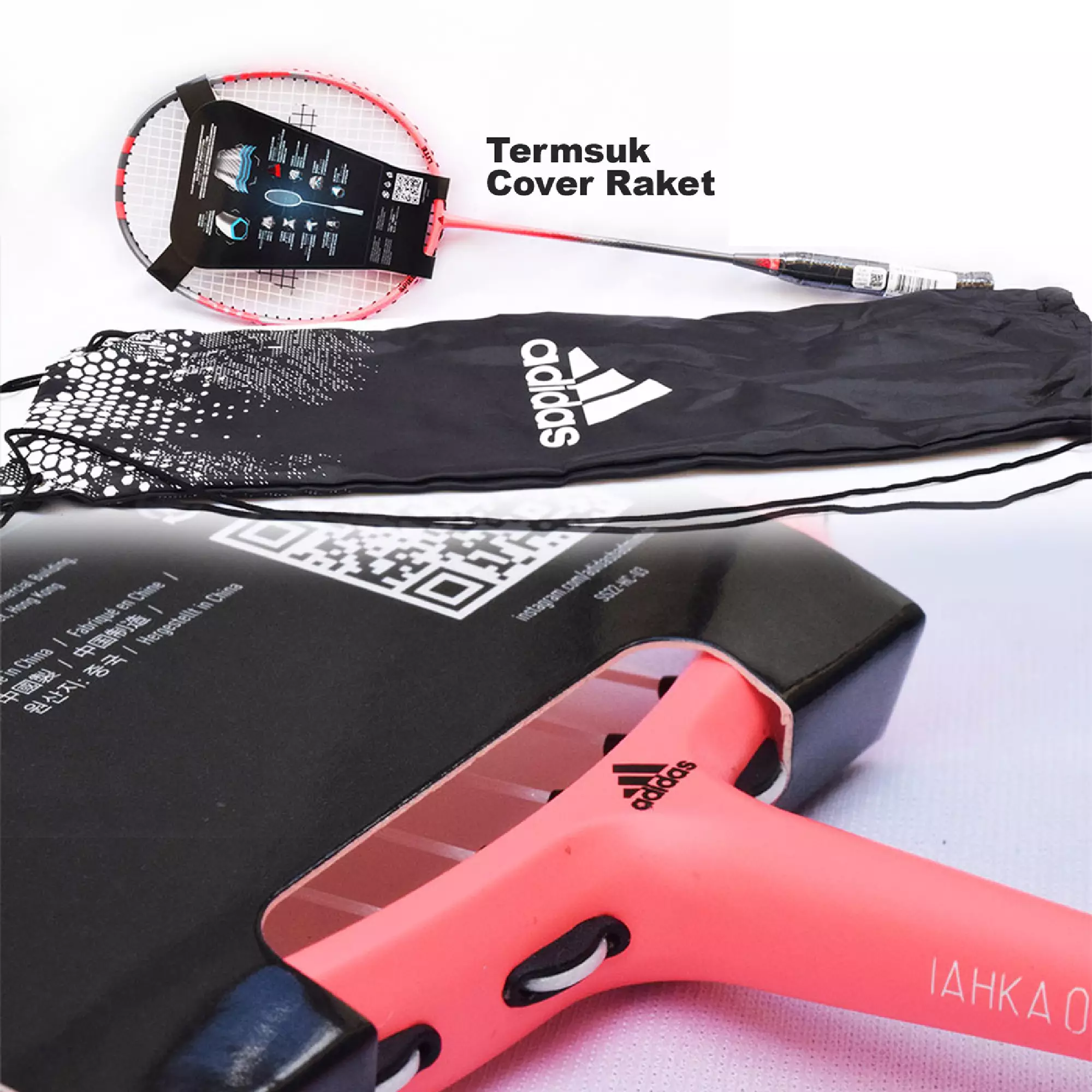 Paket 2 Raket Badminton Adidas E Lite dan Shuttlecock Flieger FS1 Speed 77 Putih isi 12