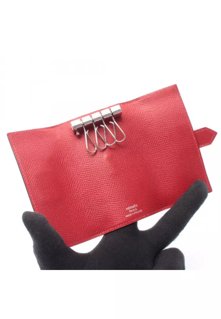 Pre-Loved Hermès Bearn Rouge Ash Rouge Casac 4 ring chain key case Veau epsom Bordeaux Red silver hardware T stamp