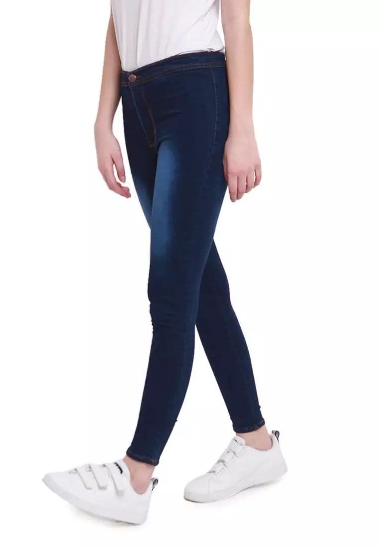 Celana High Waist Skinny Jeans Bawahan Wanita Premium Quality - Navy