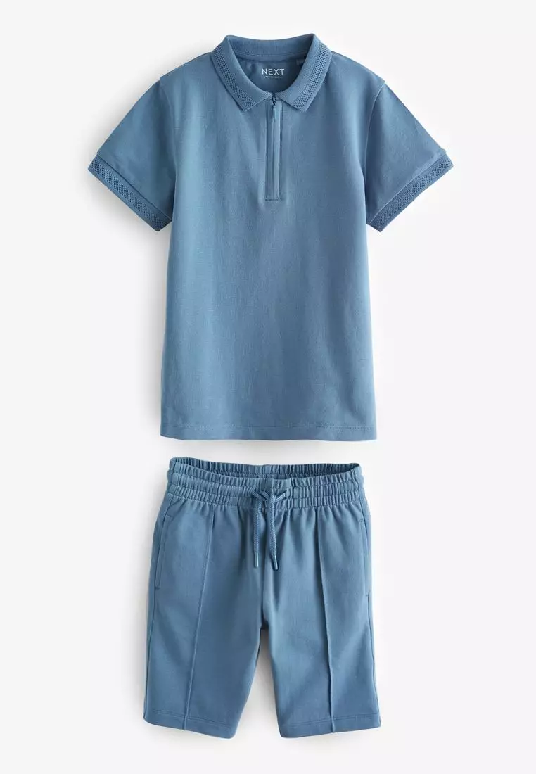 Zip Neck Polo Shirt And Shorts Set