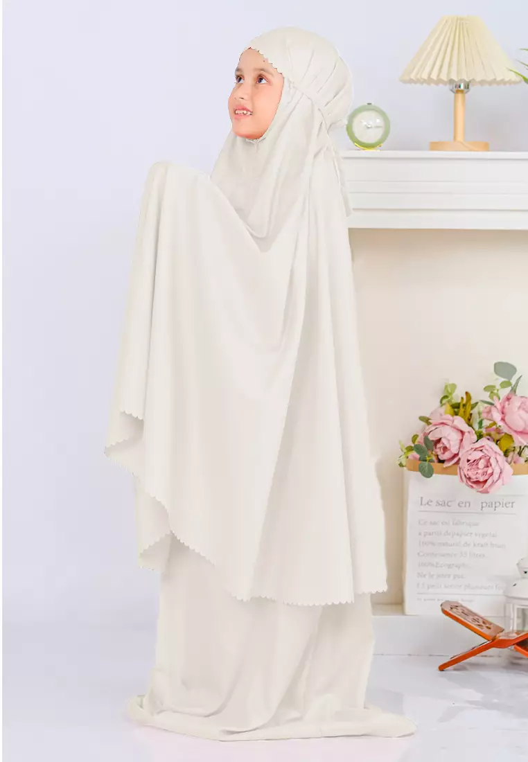 Zelena - Mukena Basic Sabira Lasercut 2in1 Prayer Set - Broken White