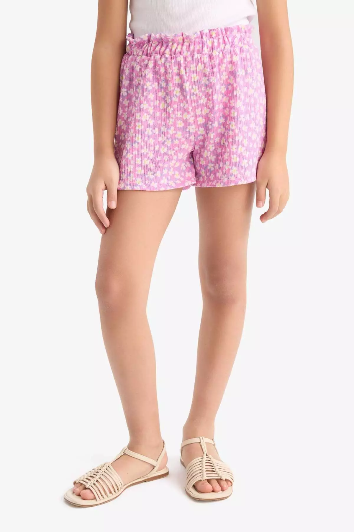 Girl's Patterned Elastic Waist Shorts E5699A825Hs