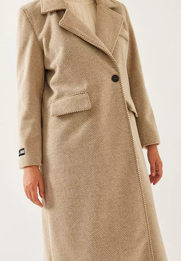 Women's Sleeve Badge Detail Long Cashmere Coat 2496 60261001