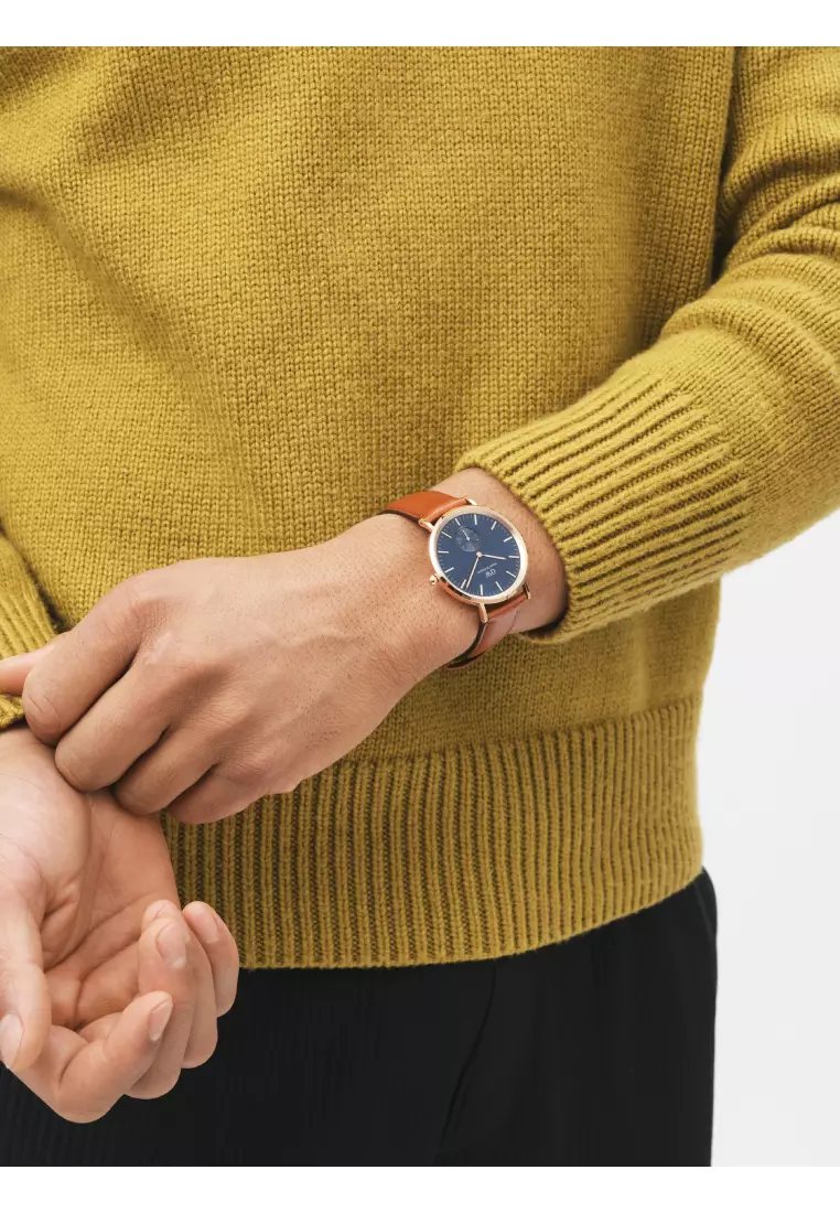 Classic Multi-Eye 40mm St Mawes Arctic Rose Gold Blue Dial - Multi Eye Watch for men - Stainless Steel Leather Strap Watch - Fashion Watch - DW Official - Authentic