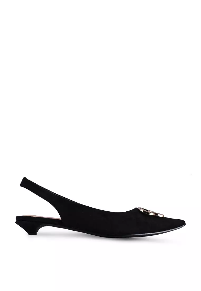 Kitten Heel Slingback in Black Suede