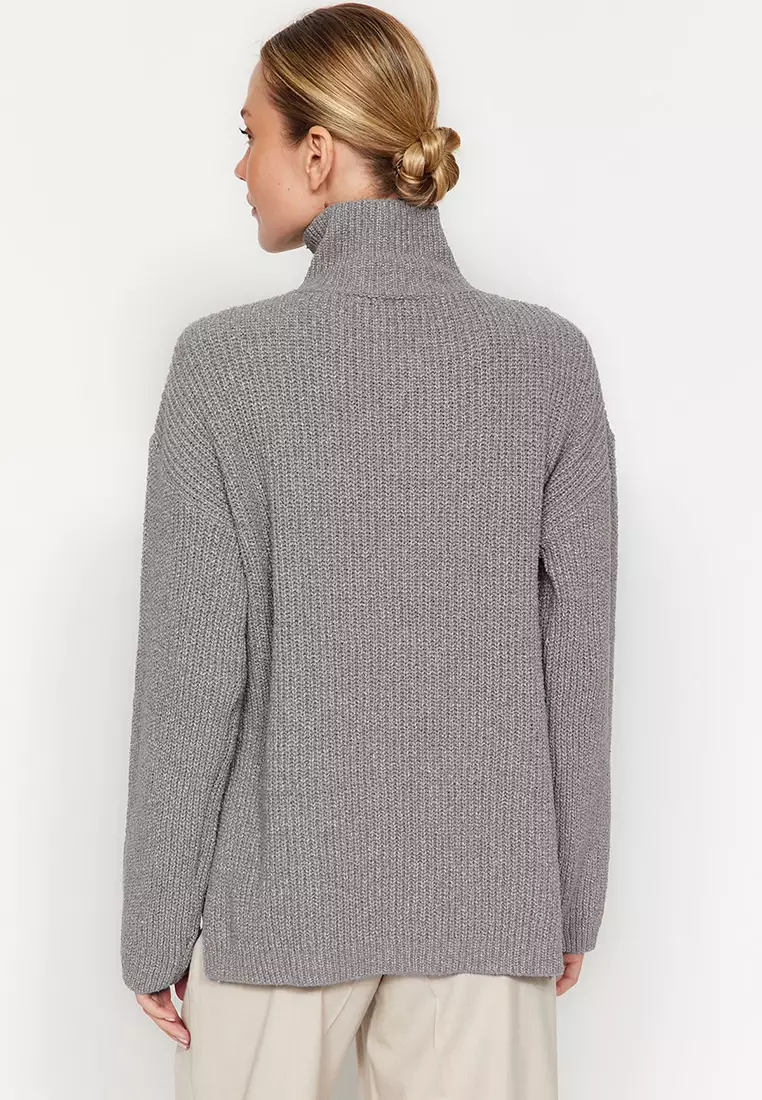 Gray More Sustainable Wide Fit Knitwear Sweater Twoaw24Kz01119