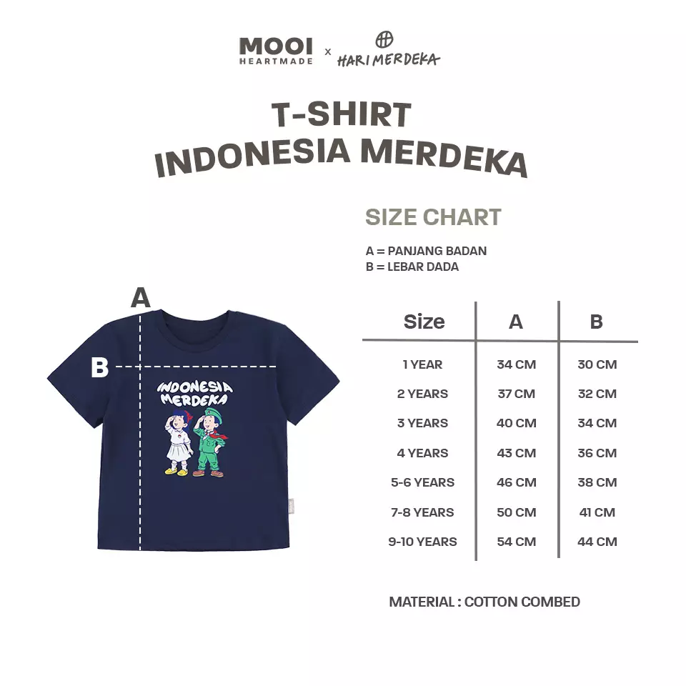 Mooi x Hari Merdeka 17 Agustus Kaos Kemerdekaan Anak T-shirt Anak Indonesia Merdeka - Navy