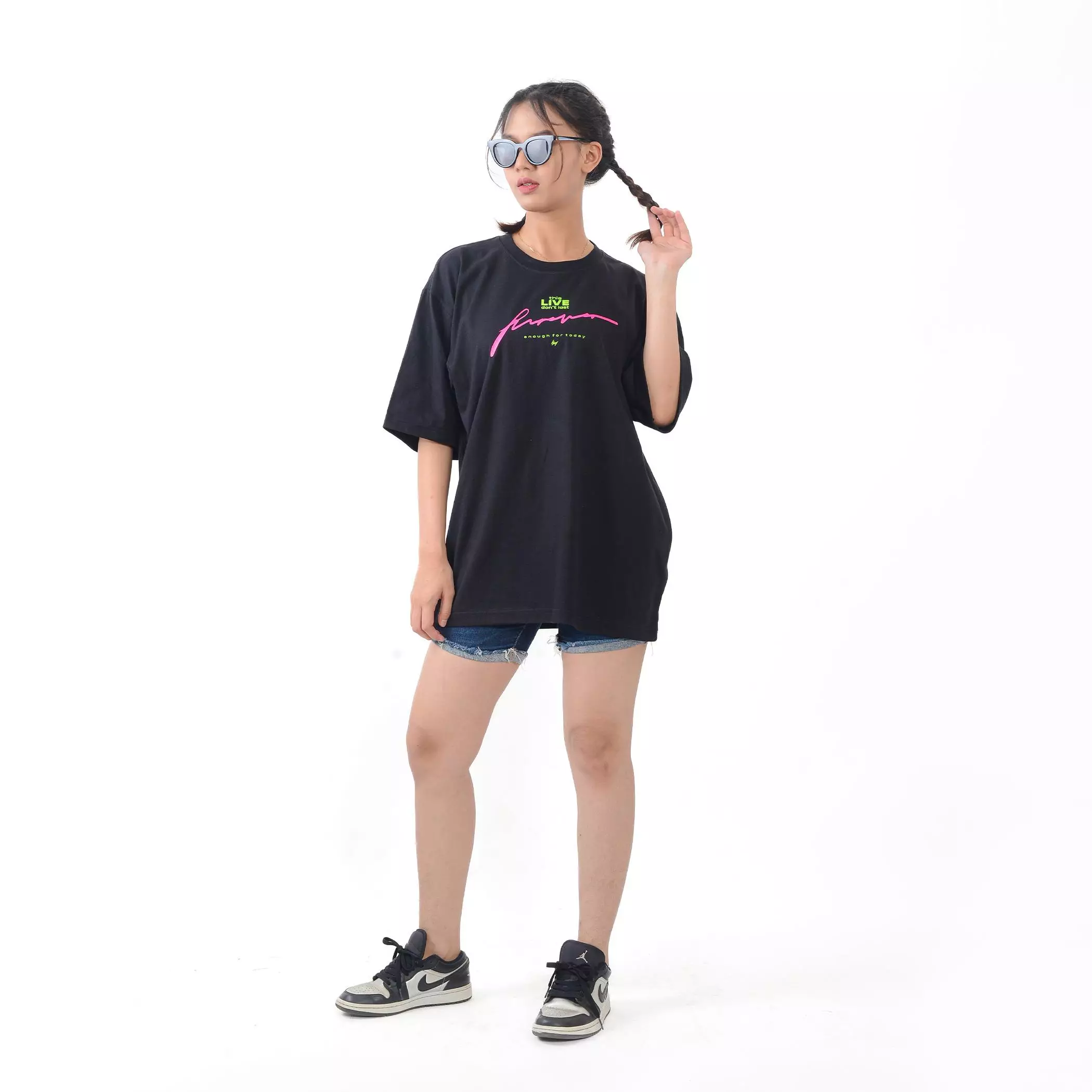 Kuiy - Enough T-Shirt Kaos Oversize Live Forever Black EN042 Wanita Oblong