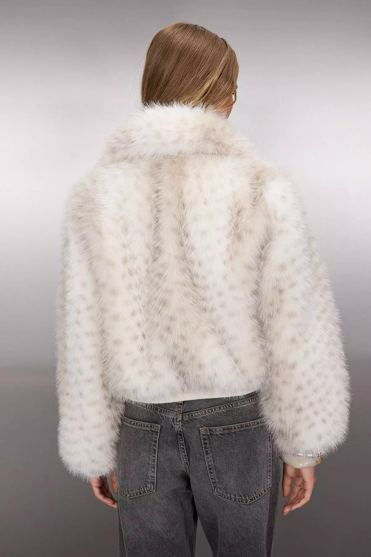 Multicolored Bambi Pattern Oversize Die Rubber Detail Bomber Fur Coat