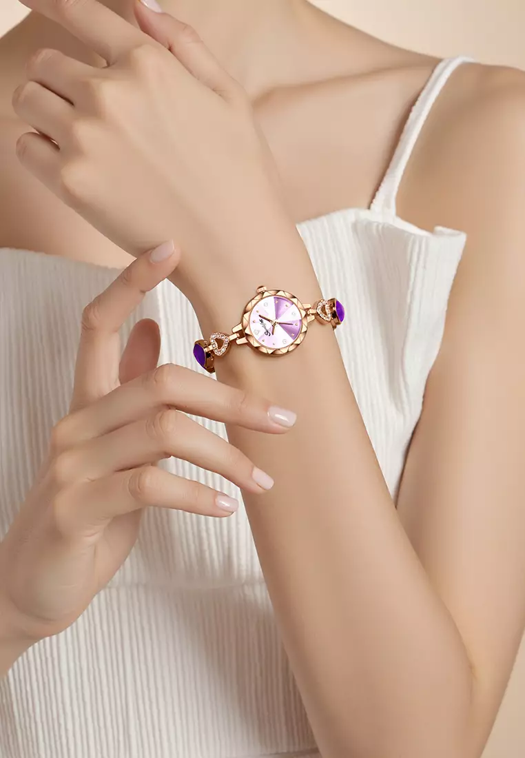 Jam Tangan Wanita Tali Stainless Steel Original Berlian Tali Gelang Jam Tangan Cewek purple