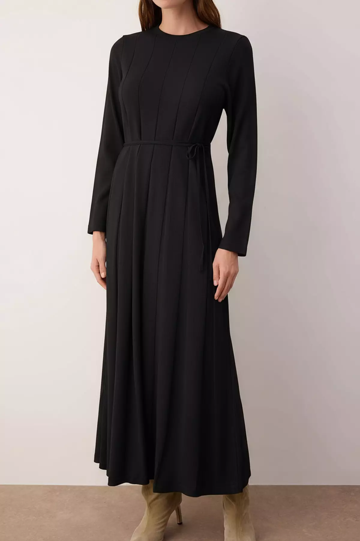 Black Unlined Plain Knitwear Rib/Camisole Hijab Dress Tctaw26Eb00010