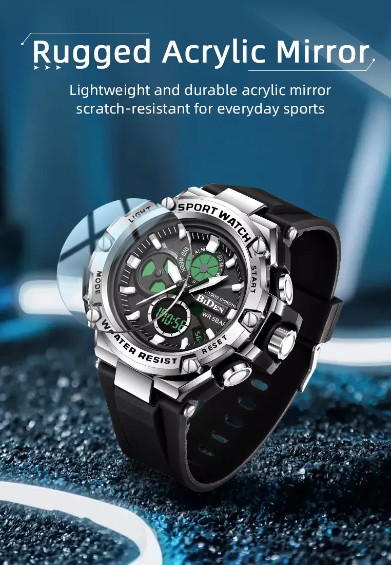 Jam Tangan Pria Original Digital&Analog Bercahaya Anti Air Alarm Tali Silikon Jam Tangan Cowok Olahraga blacksilver