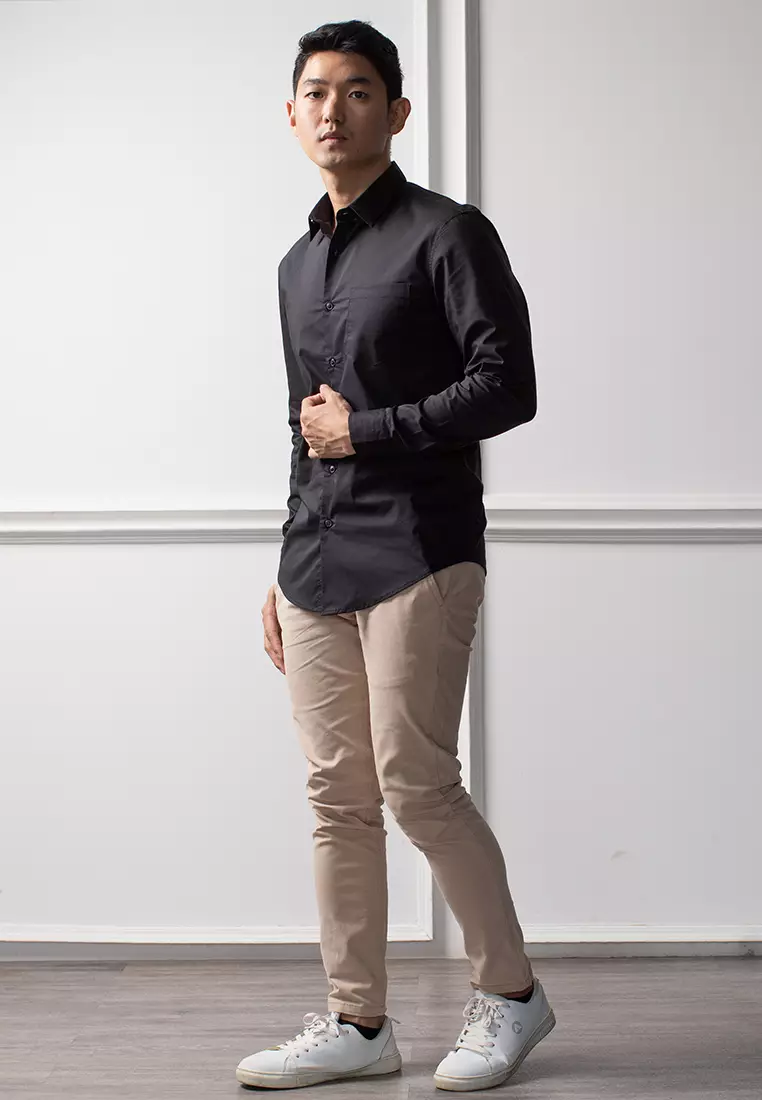 Kemeja tangan panjang Formal Stretch oxcon Black