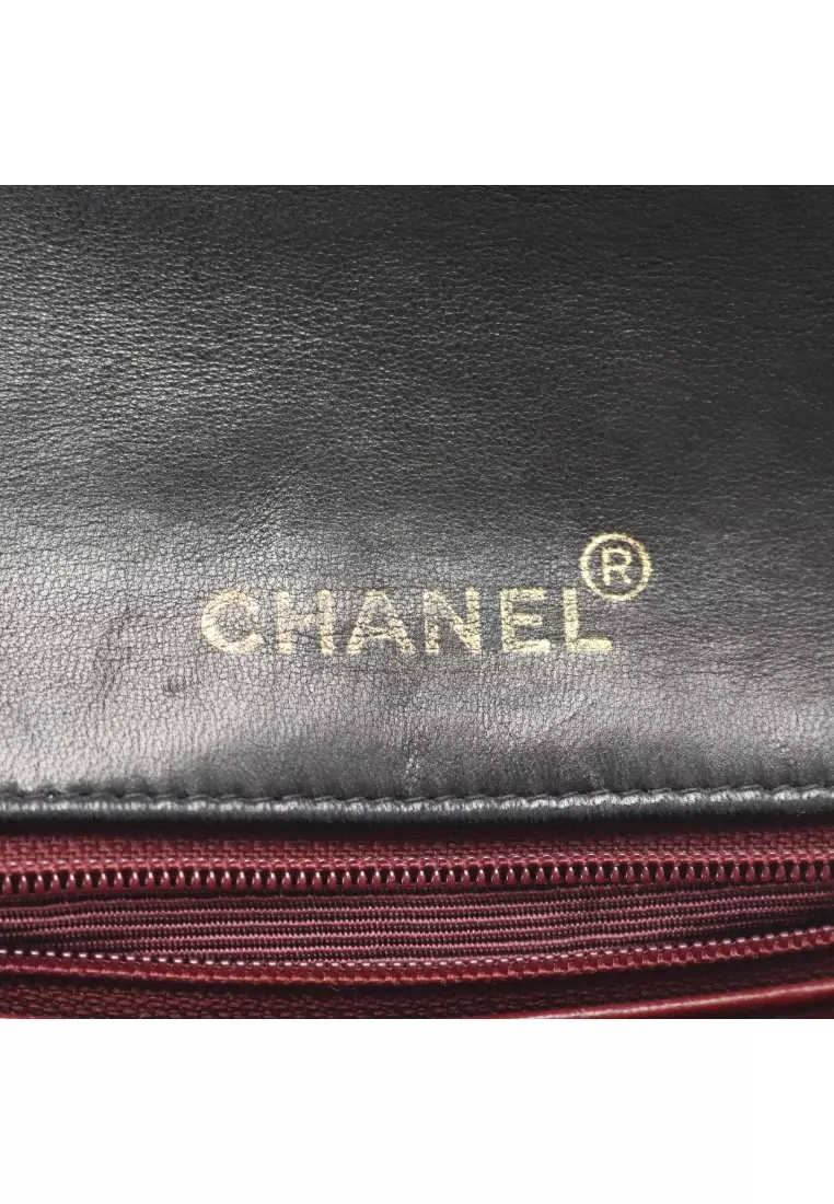 Pre-Loved Chanel mini matelasse chain shoulder bag lambskin black gold hardware