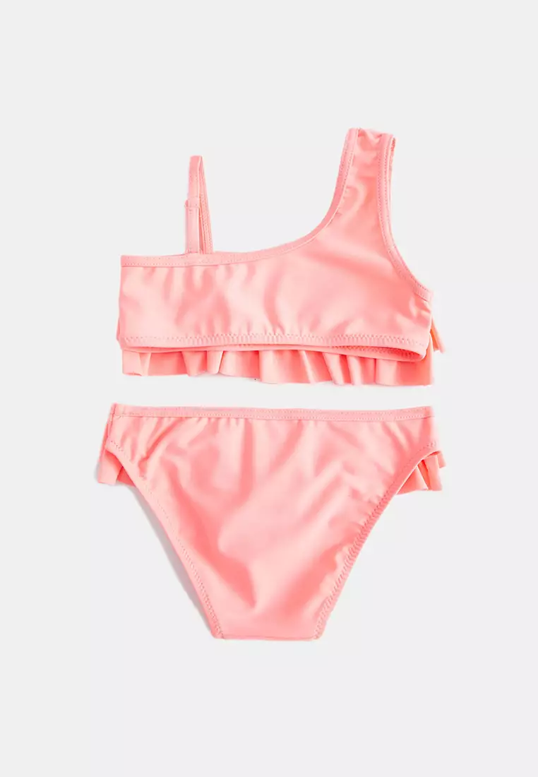 Purple One Shoulder Ruffle Bikini Set