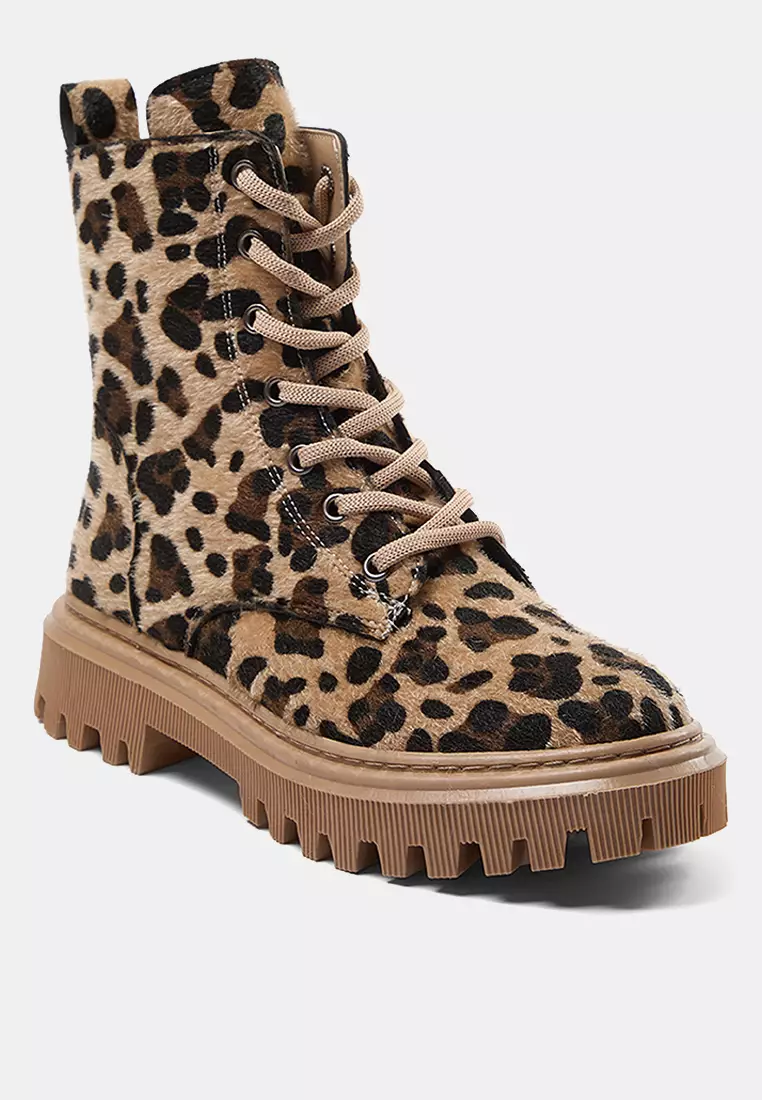 Leopard Lace Up Ankle Boots