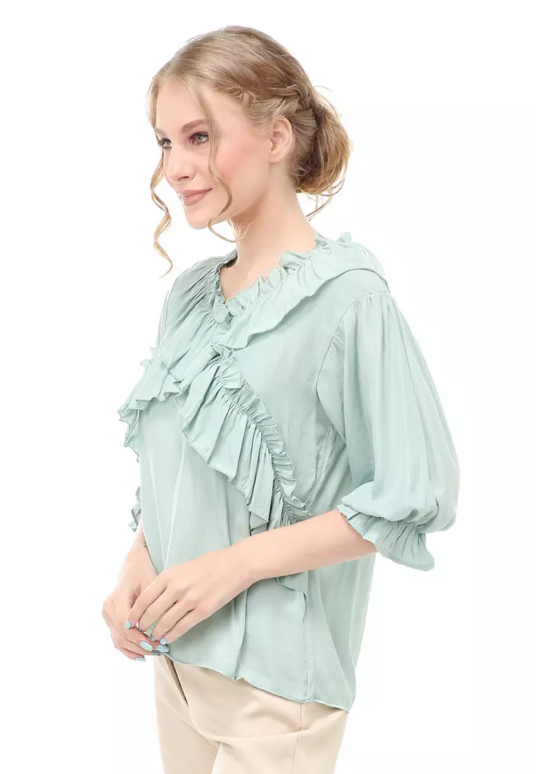 Cheva Blouse Atasan Kasual Wanita Long Sleeve Pita Depan Staylish Material Cotton ORIGINAL - Tosca