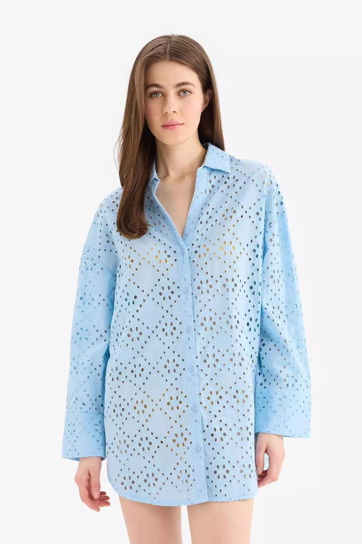 Regular Fit Cotton Brode Beach Shirt-Fall in Love C0506Ax25Sm