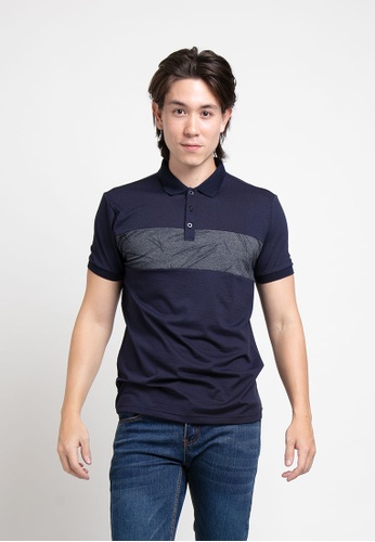 FOREST navy Forest Slim Fit Pattern Collar T Shirt Men Polo Tee - 23698-33Navy D0C64AA4B1BD1AGS_1