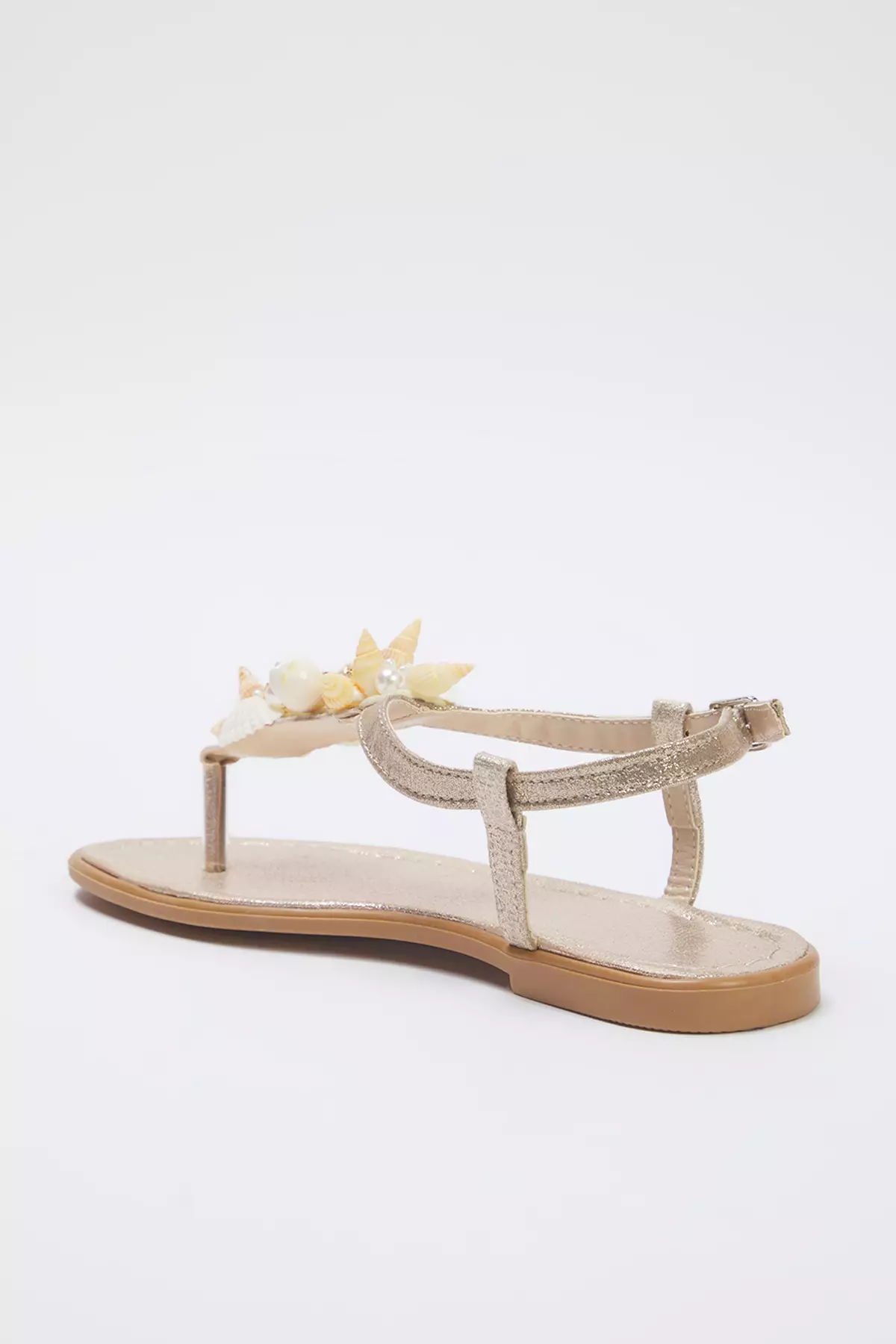 Gold Sea Shell Pearl Detailed Flip Flops Women Stylish Sandals Takss25Sd00008