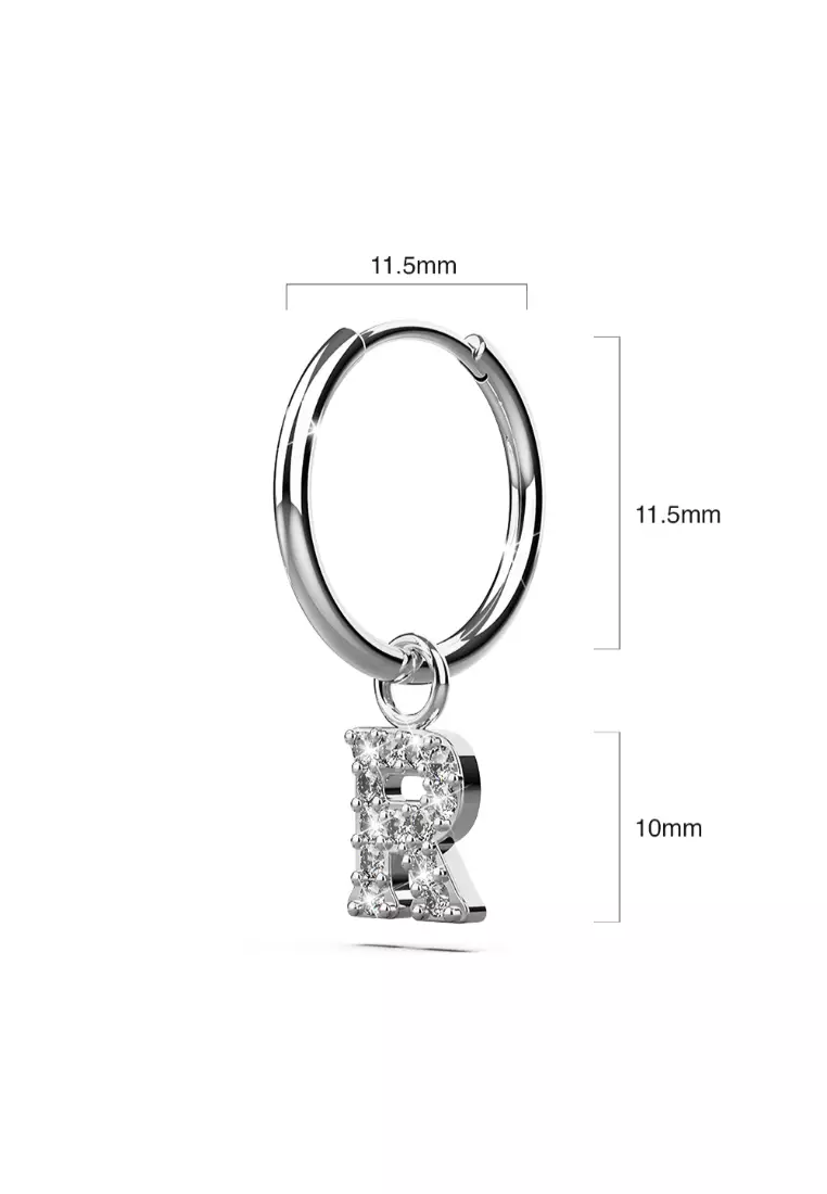 Solid 925 Sterling Silver Octavia Alphabet Letter Zircon Huggie Earrings Silver - R