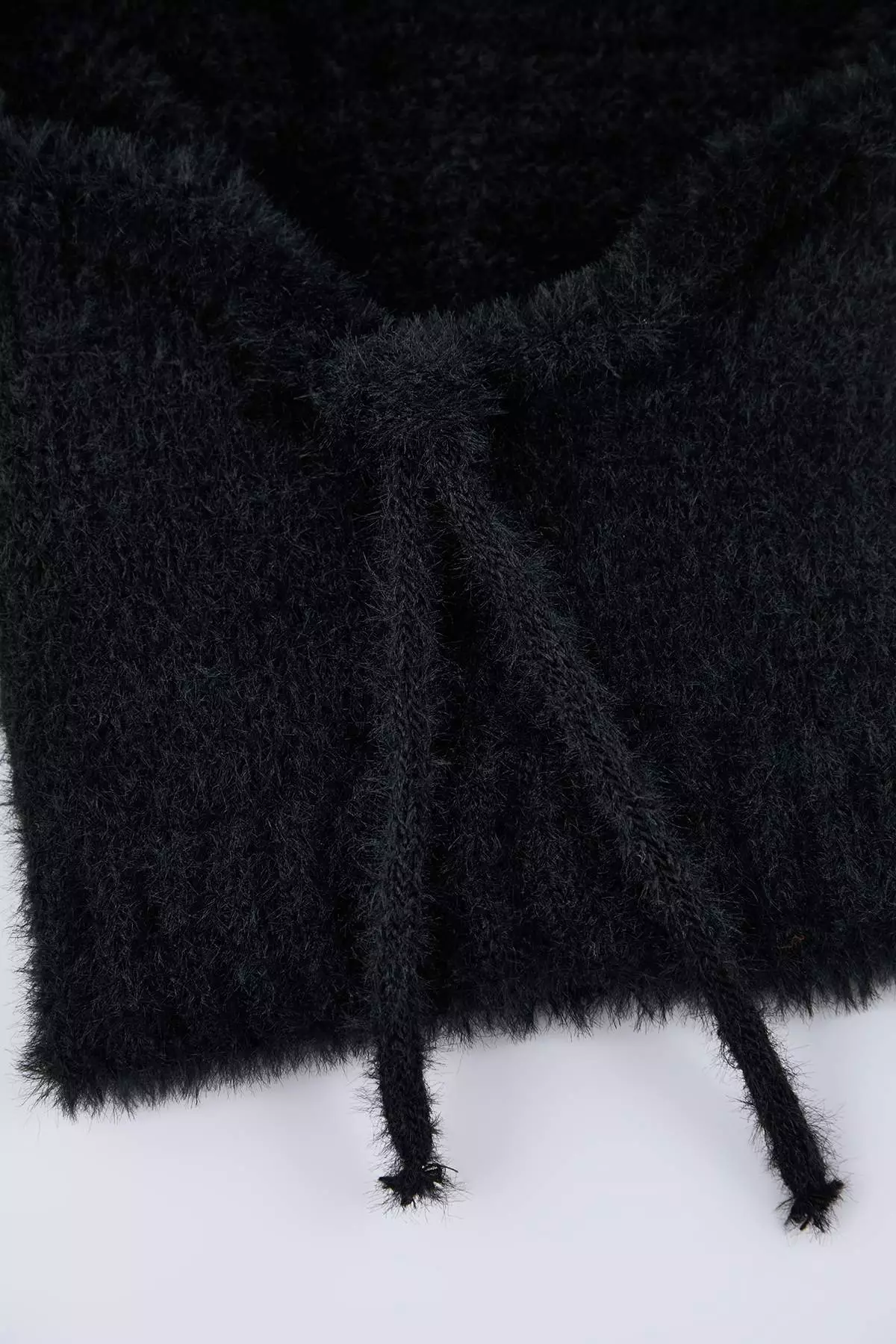 Soft Textured Black Tie-Up Head-Wrapping Knitwear Balaklava Beanie