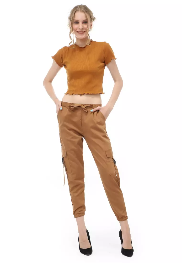 Jourel Celana Panjang Kasual Wanita Jogger Cargo Pants Material Cotton Drill ORIGINAL - Mocca