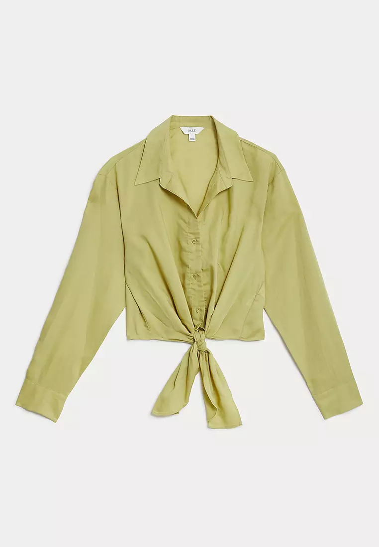 Lyocell Rich Tie Front Shirt With Linen