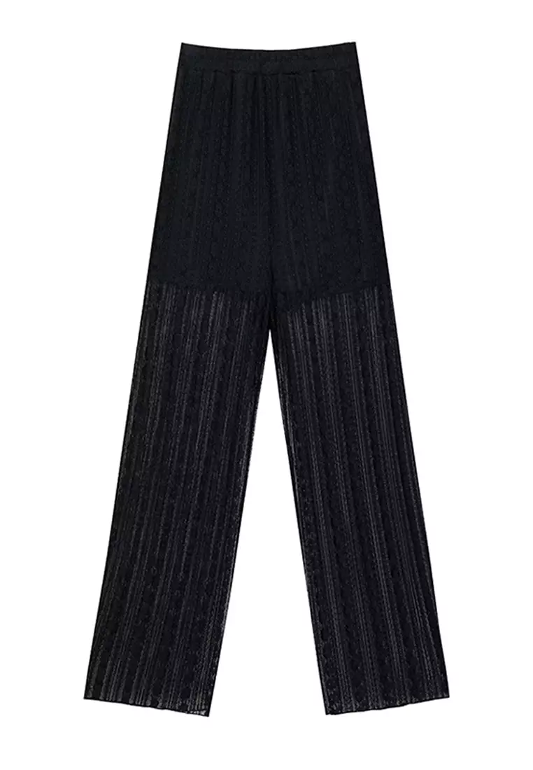 Sheer Straight Leg Overlay Pants With Inner Shorts