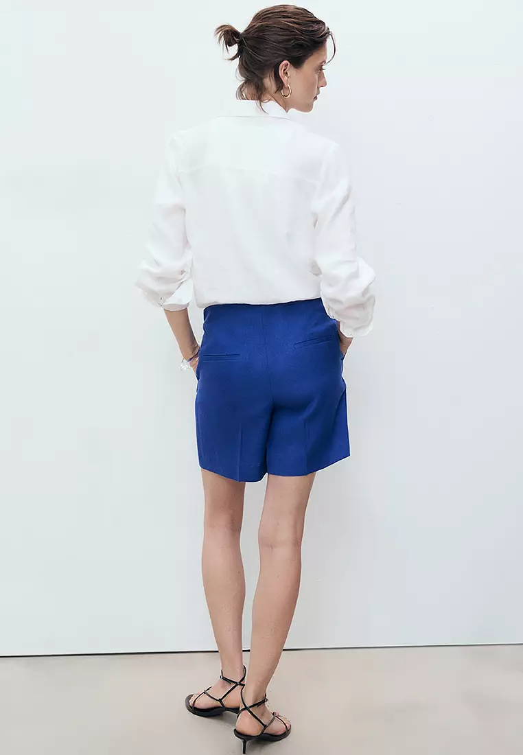 Straight Mid-Rise Linen Shorts