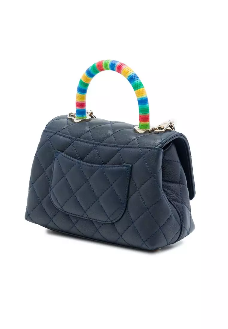 Pre-Loved Chanel Extra Mini Quilted Lambskin Rainbow Coco Top Handle Bag