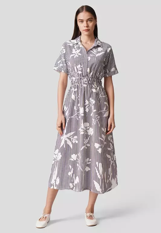 Floral Dress With Gartered Waist
