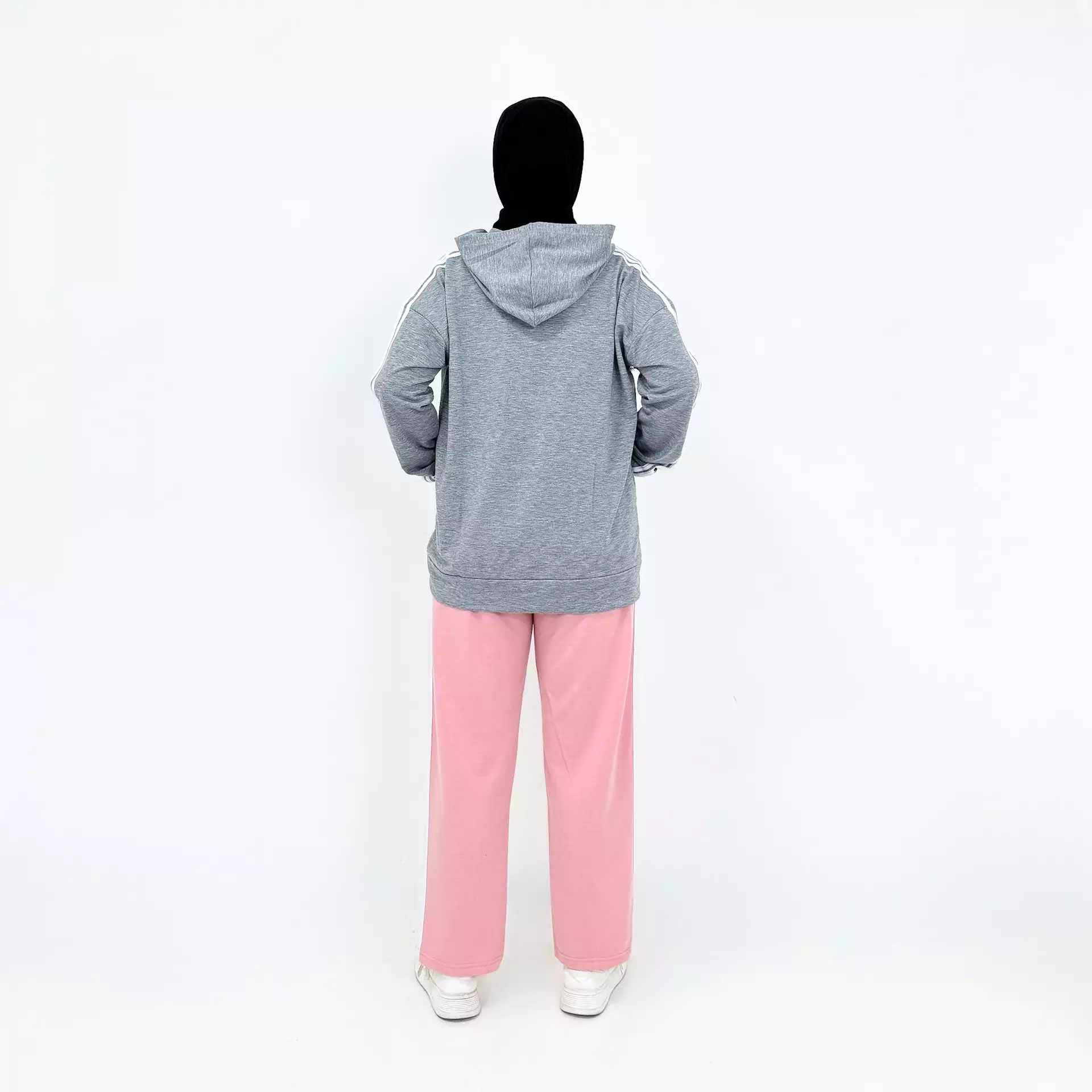 Set Sporty Mandasya | Setelan Hoodie Olahraga Wanita ABU - PINK