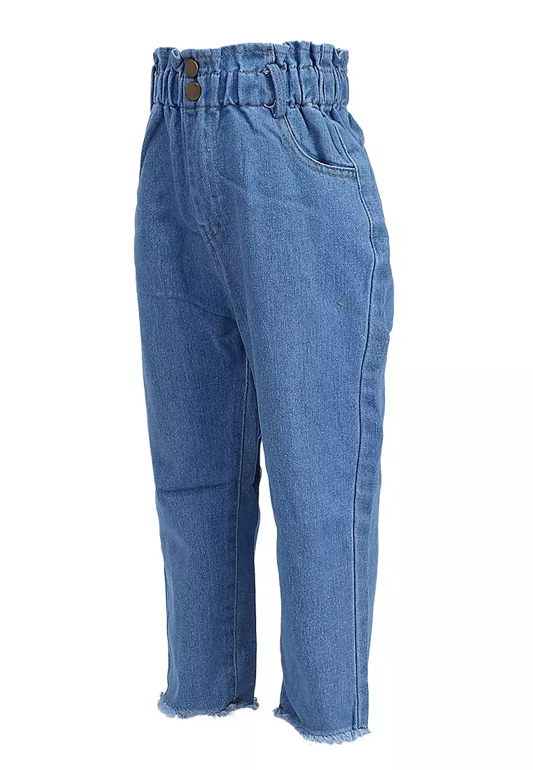 Yocelyn Celana Panjang Anak Perempuan High Waist Jeans Korean Style Material Denim ORIGINAL - Blue