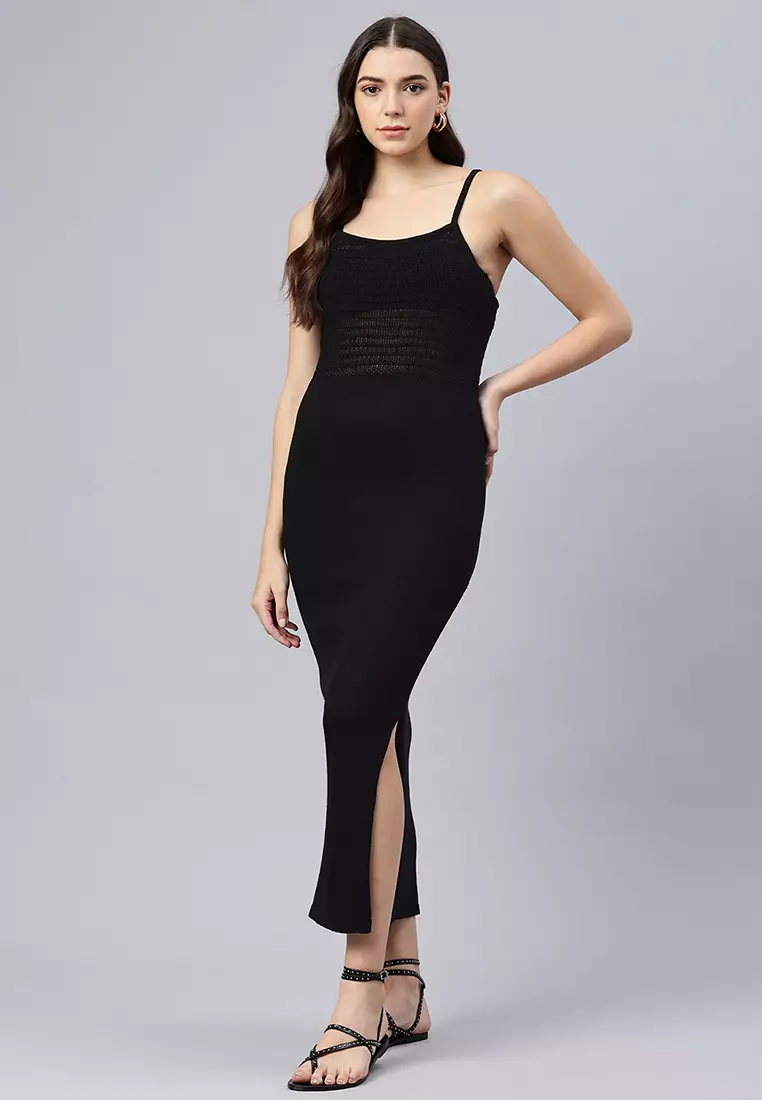 London Rag Black Straight Side Slit Dress 2026 | Buy London Rag Online |  ZALORA Hong Kong