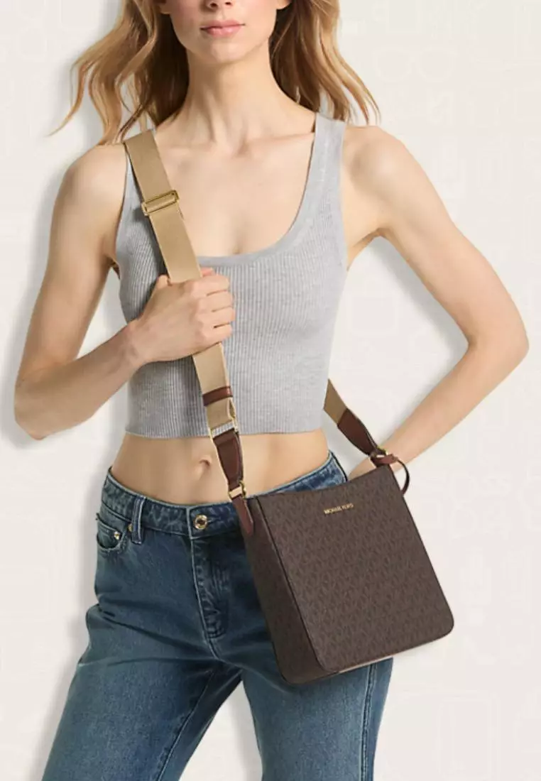 Michael Kors Jet Set Travel Small Signature Logo Messenger Bag Brown