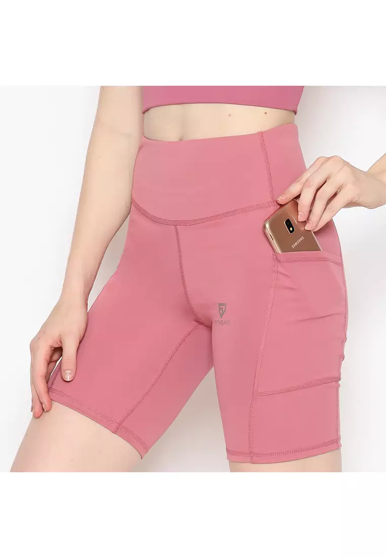 Fitwear - Celana / Legging Pendek Olahraga Wanita KARINA BASIC POCKET MEDIUM WAIST - LOVE PINK