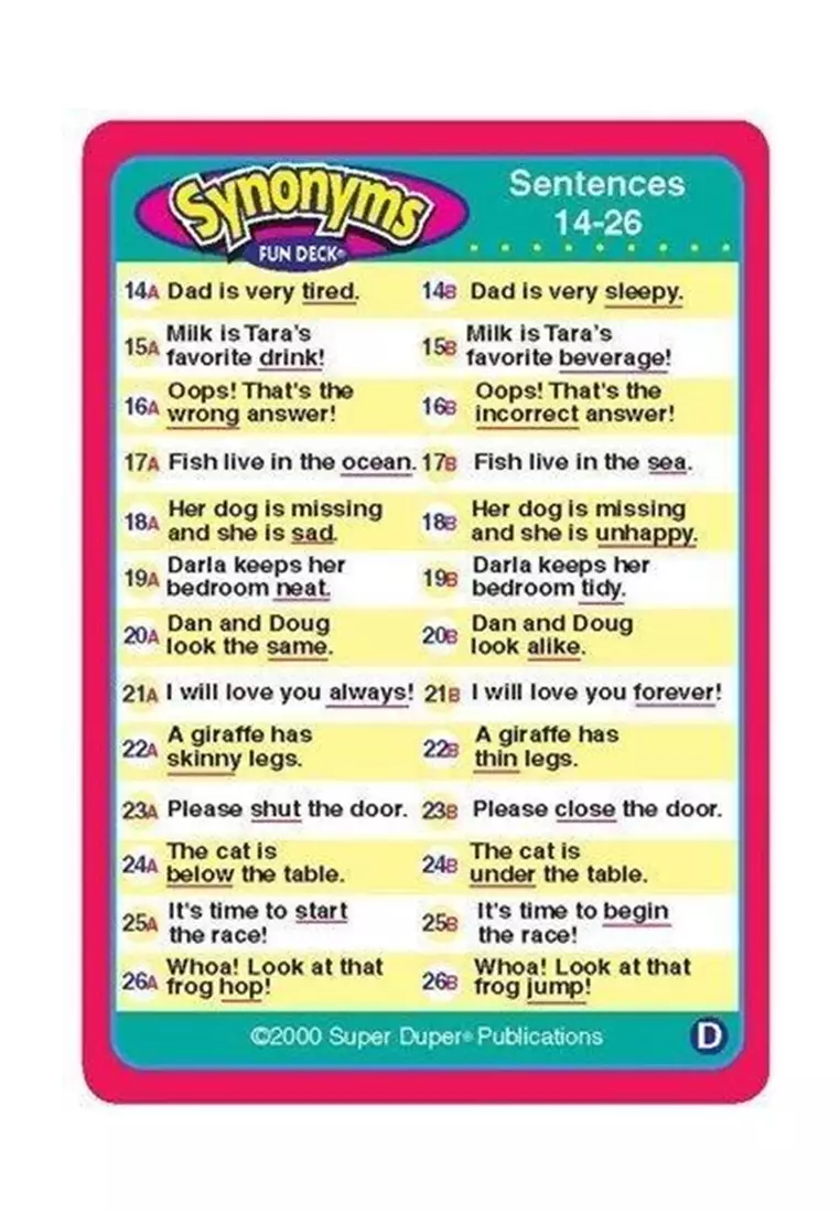 Super Duper Publications Synonyms Fun Deck Flashcards 2023 Buy Super